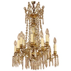 19th Century French Louis XVI Style 12-Light Gilt Bronze Cut Crystal Chandelier 