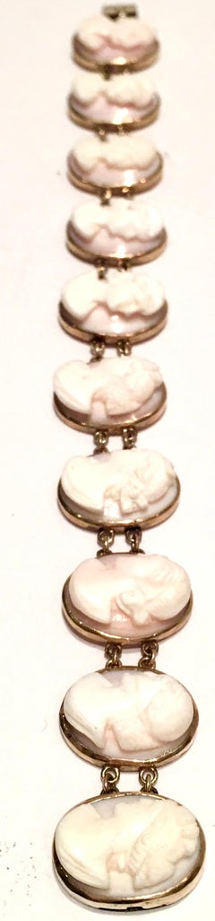 19th Century 12K Gold & Pink Carved Cameo Ten-Panel Bracelet