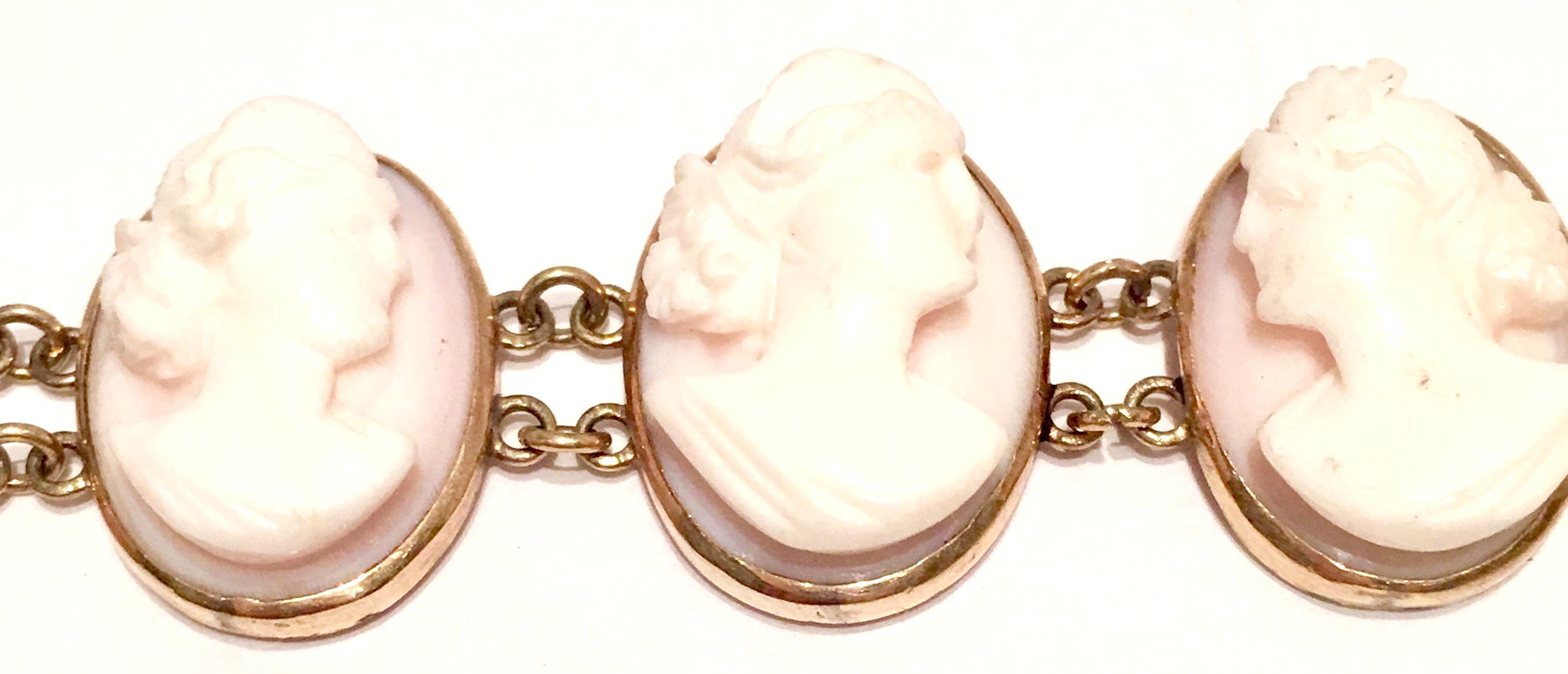 19th Century 12K Gold & Pink Carved Cameo Ten-Panel Bracelet In Good Condition In West Palm Beach, FL