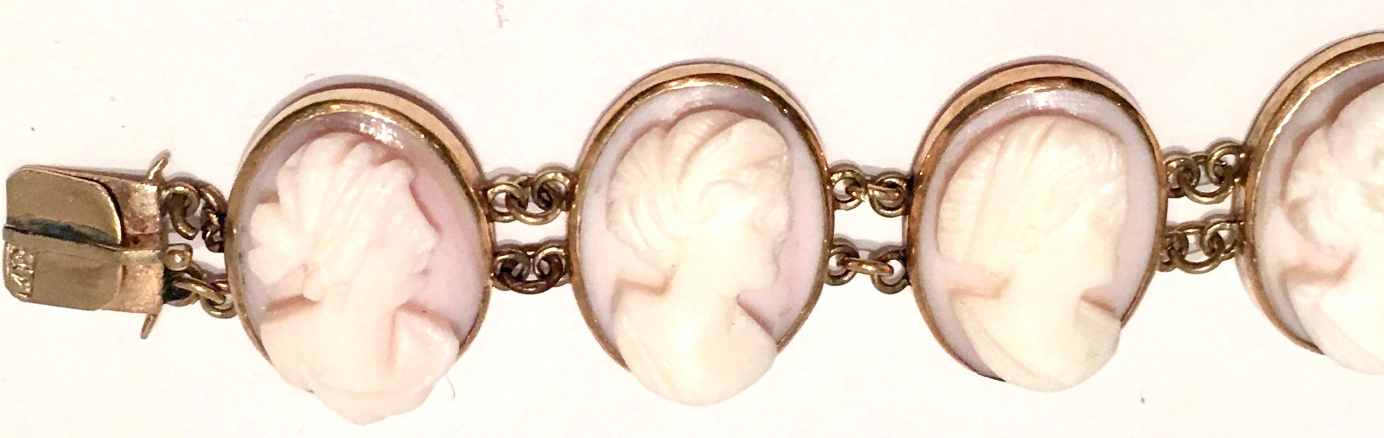 Women's or Men's 19th Century 12K Gold & Pink Carved Cameo Ten-Panel Bracelet