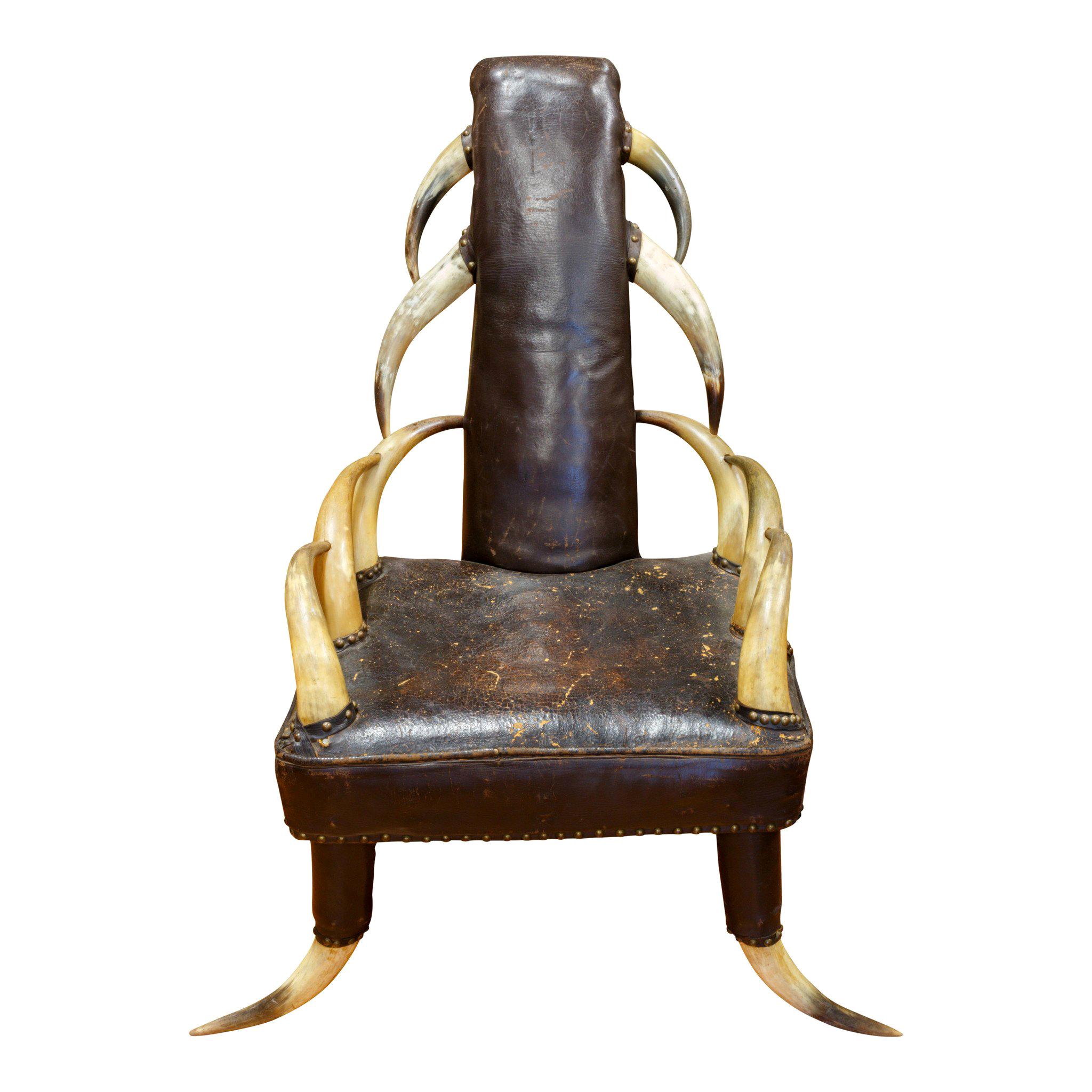 19th Century 14 Horn and Leather Chair