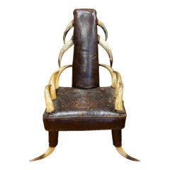 19th Century 14 Horn and Leather Chair