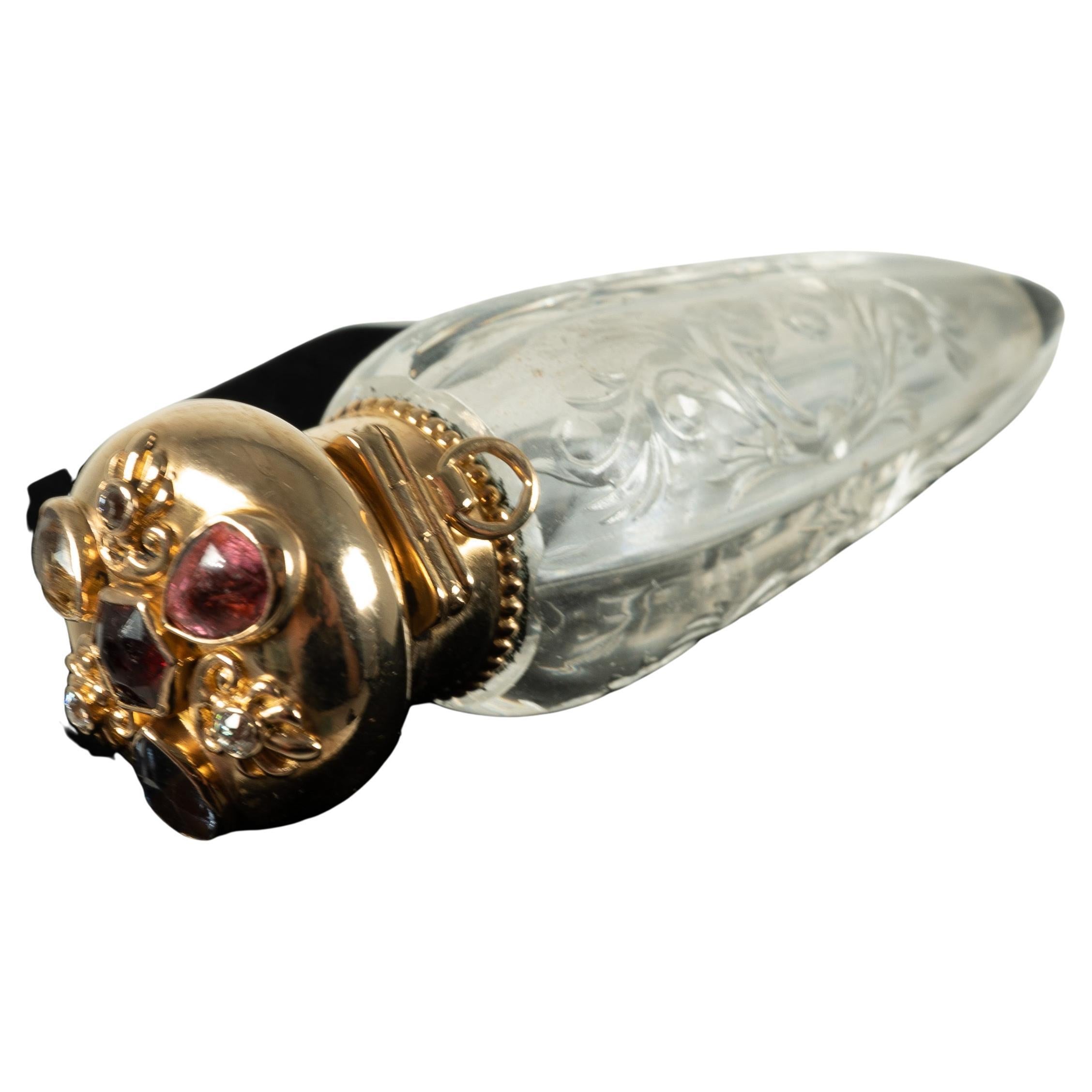 19th Century 14 Karat Gold Diamond Gemstone Perfume Bottle/Flask For Sale