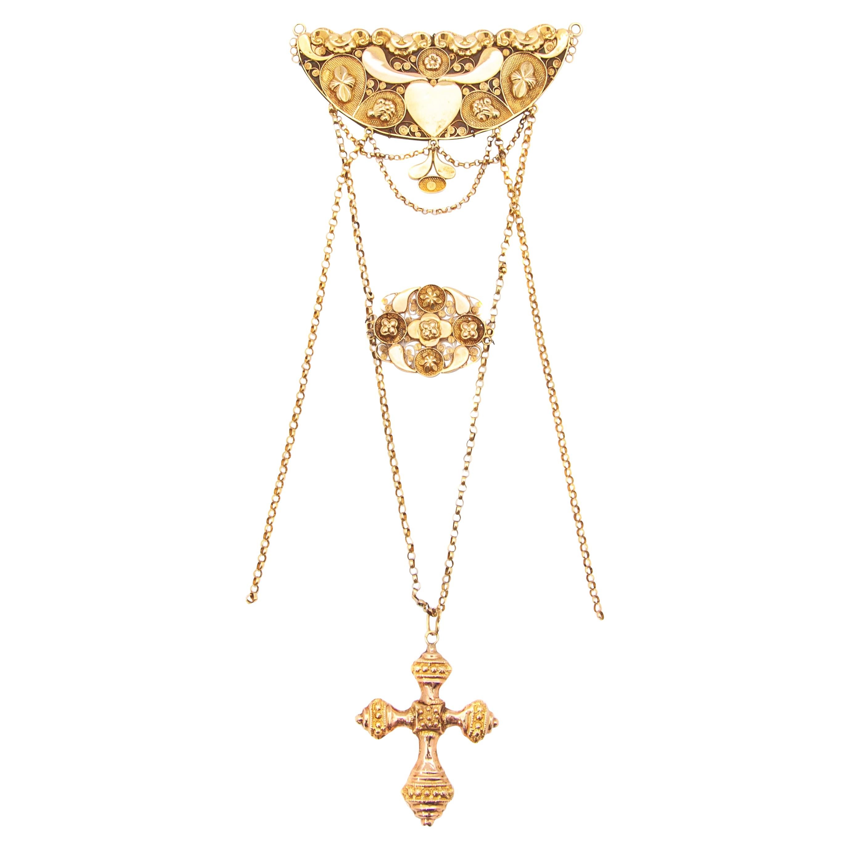 Antique 14K Gold Religious Chestpiece Pendant For Sale