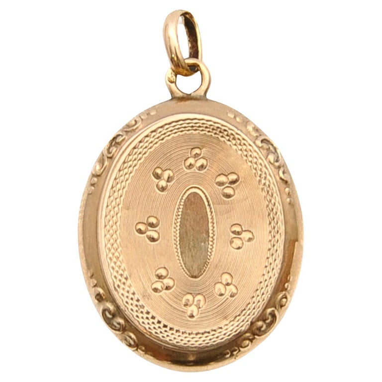 19th Century 14K Gold Mourning Locket Pendant For Sale
