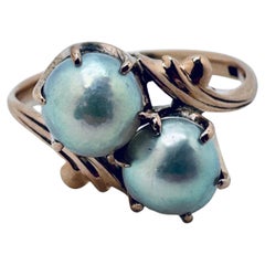 19th Century 14K Rose Gold Duo Pearl Ring, Unisex, 6.4mm Pearls