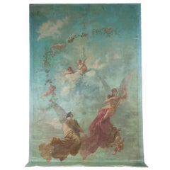 19th Century 15' Tall Oil on Canvas Mural of Angels and Cherubs by Ernest Narjot