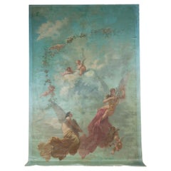 19th Century 15' Tall Oil on Canvas Mural of Angels and Cherubs by Ernest Narjot