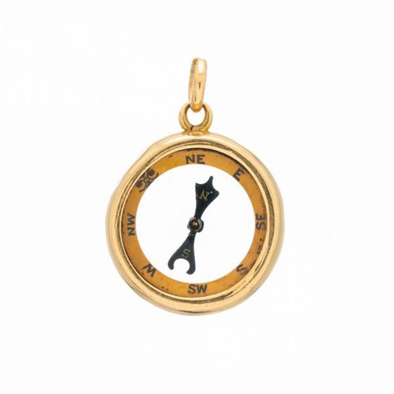 19th Century 15k Yellow Gold Compass c.1880s

Period: 19th Century, Victorian
Year: c.1880s
Material: 15K Yellow Gold and Rock Crystal Weight: 6.5 grams
Diameter: 1.9 cm/0.75 inches
Condition: Very Good Antique, Working Compass 
Made in Continental