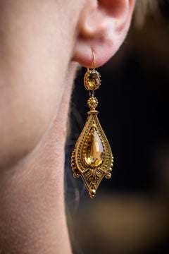 19th Century 18 karat Gold and Citrine Italian Revival Earrings