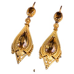 Boucles d'oreilles néo-italiennes en or 18 carats et citrine du XIXe siècle