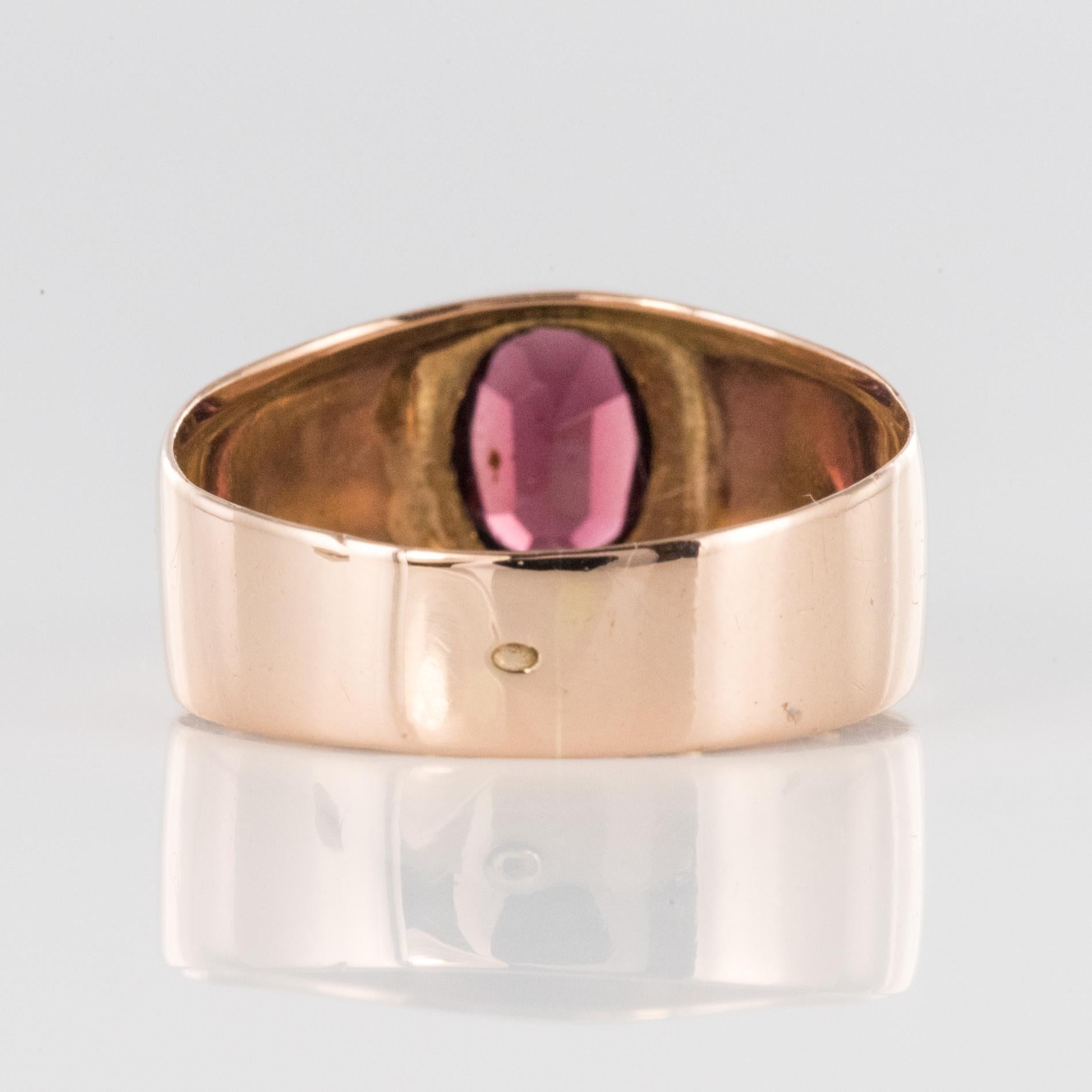 19th Century 18 Karat Rose Gold 1.20 Carat Garnet Bangle Men's Ring For Sale 3