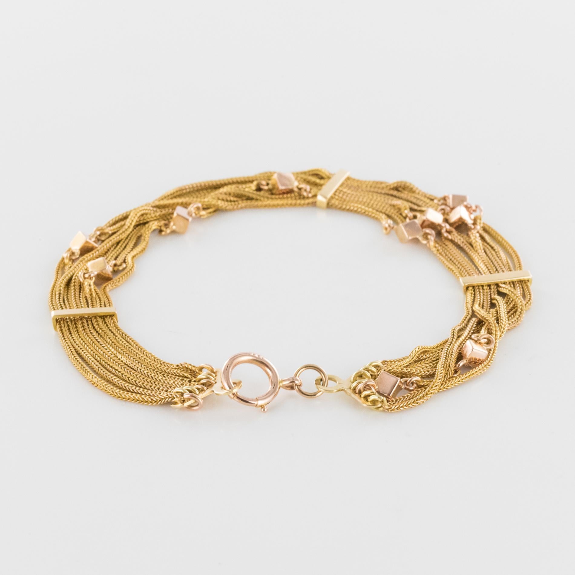 19th Century 18 Karat Rose Gold Chains and Cubes Bracelet 6