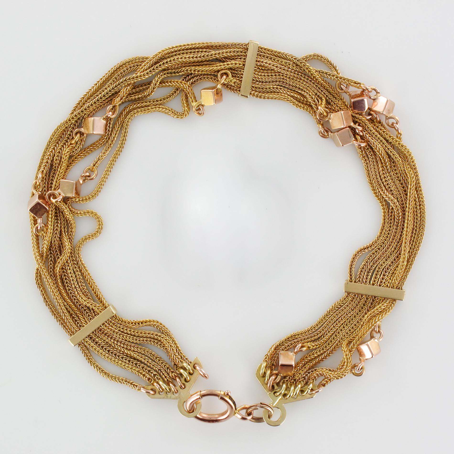 19th Century 18 Karat Rose Gold Chains and Cubes Bracelet 7