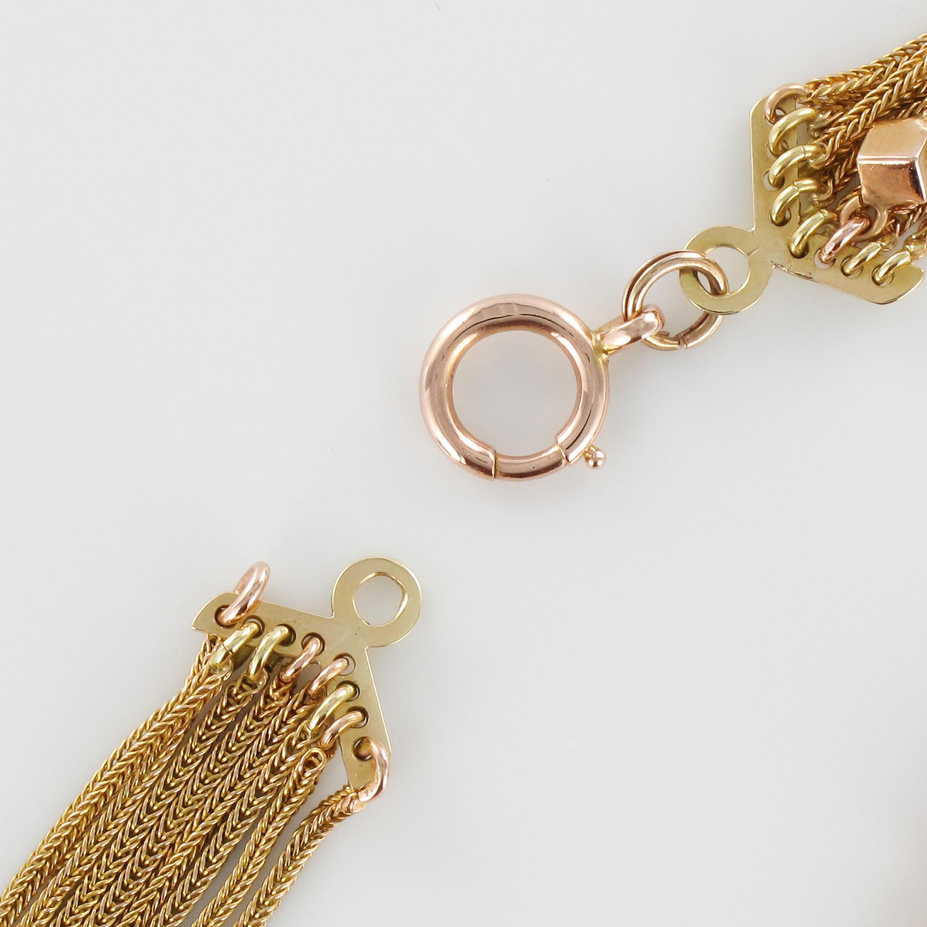 19th Century 18 Karat Rose Gold Chains and Cubes Bracelet 9