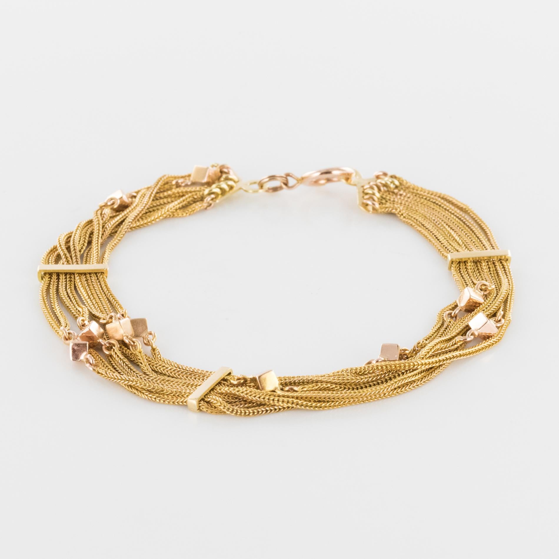19th Century 18 Karat Rose Gold Chains and Cubes Bracelet 2