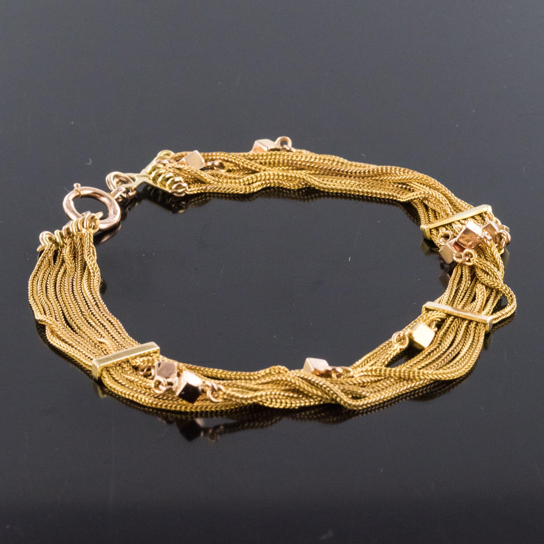 19th Century 18 Karat Rose Gold Chains and Cubes Bracelet 4