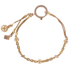 19th Century 18 Karat Rose Gold Chains Cubes and Studded Pearls Bracelet