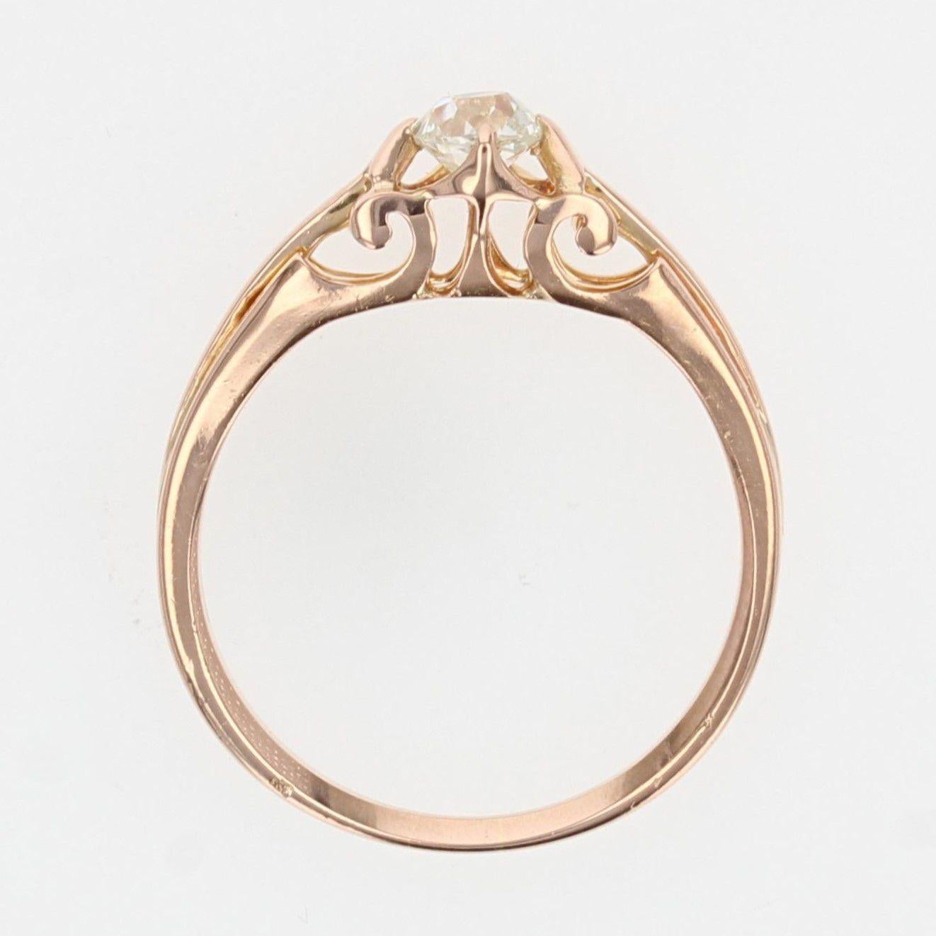 19th Century 18 Karat Rose Gold Diamond Solitaire Ring 4
