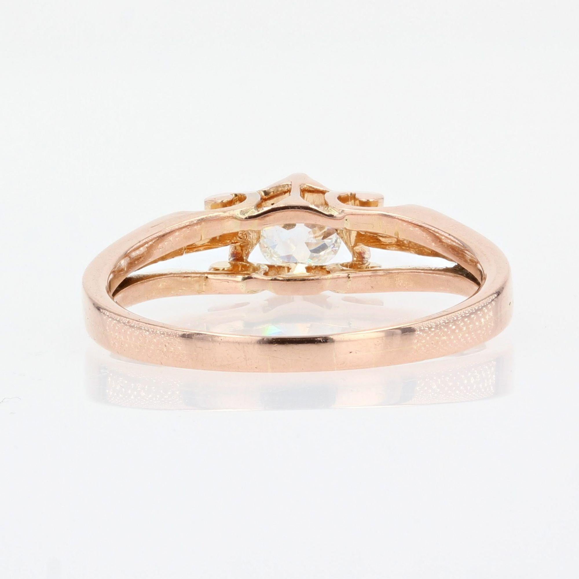 19th Century 18 Karat Rose Gold Diamond Solitaire Ring 5