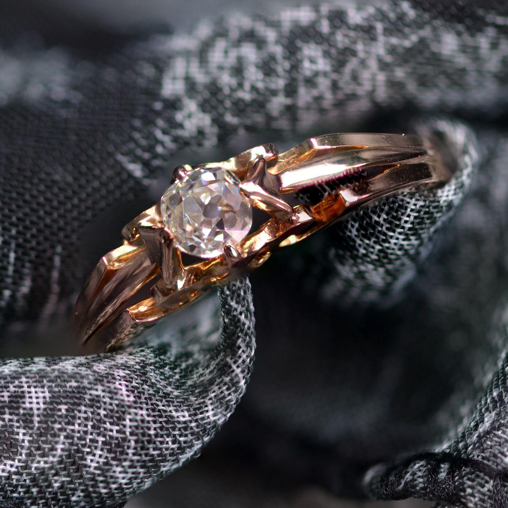 19th Century 18 Karat Rose Gold Diamond Solitaire Ring 7
