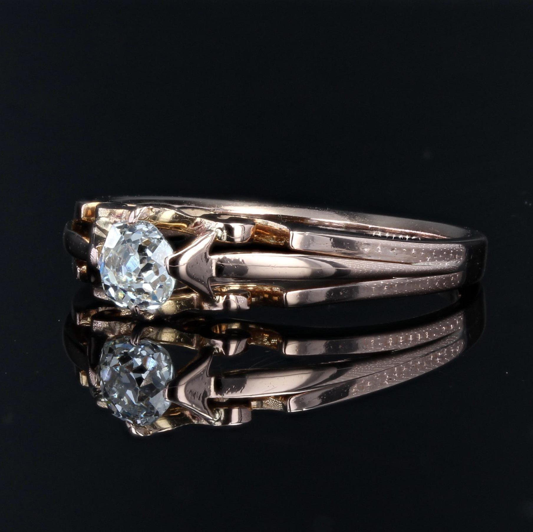 Old European Cut 19th Century 18 Karat Rose Gold Diamond Solitaire Ring