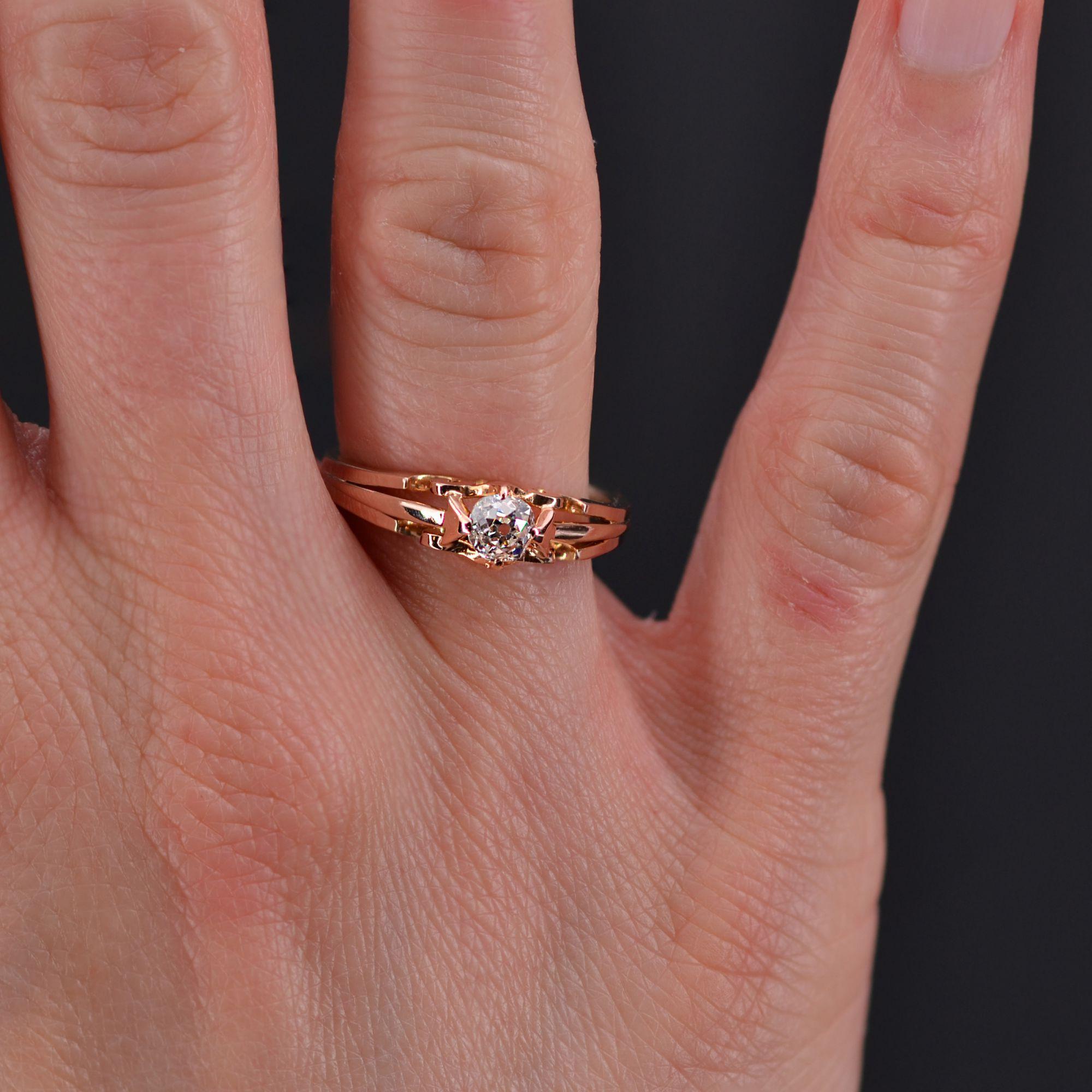 19th Century 18 Karat Rose Gold Diamond Solitaire Ring In Good Condition In Poitiers, FR