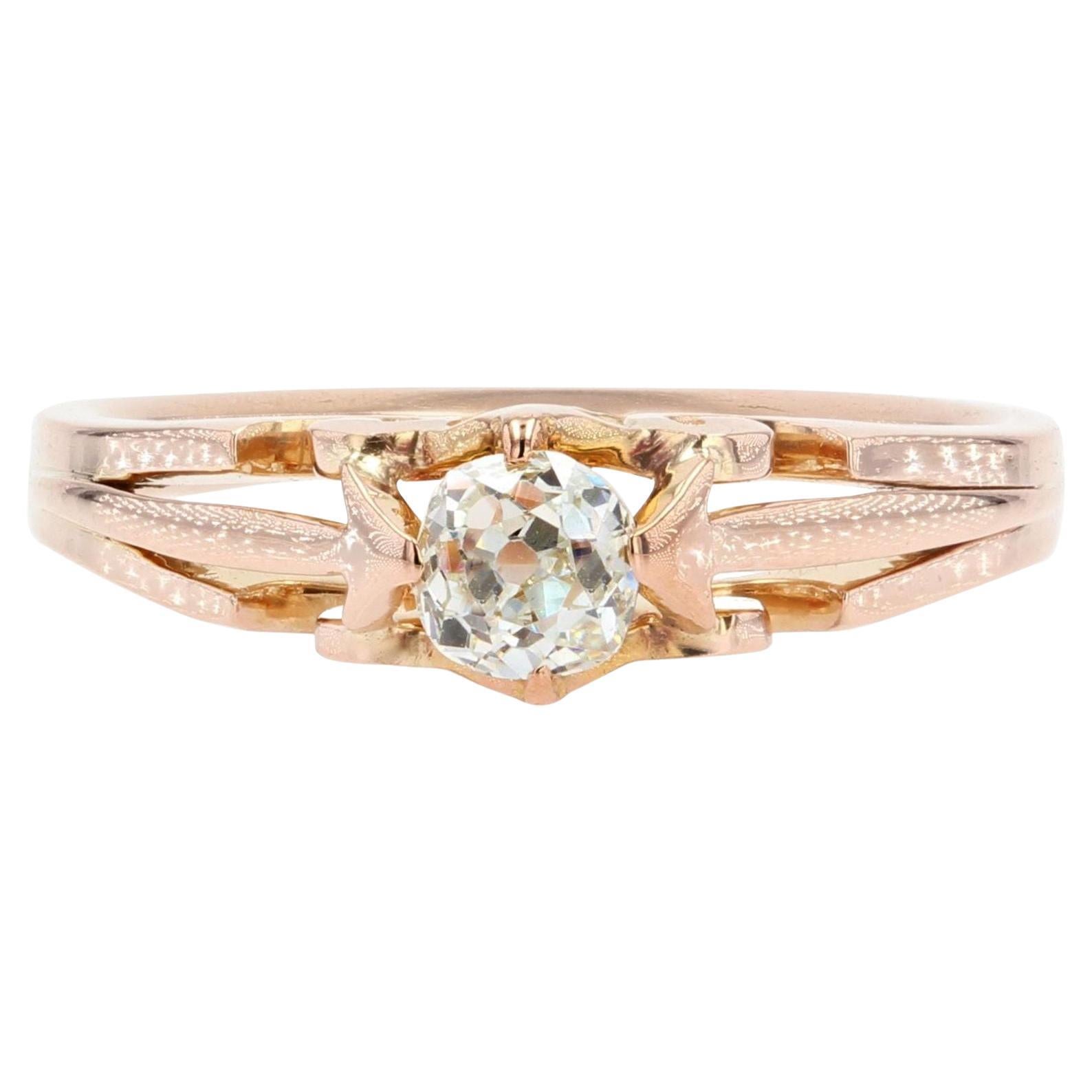 19th Century 18 Karat Rose Gold Diamond Solitaire Ring