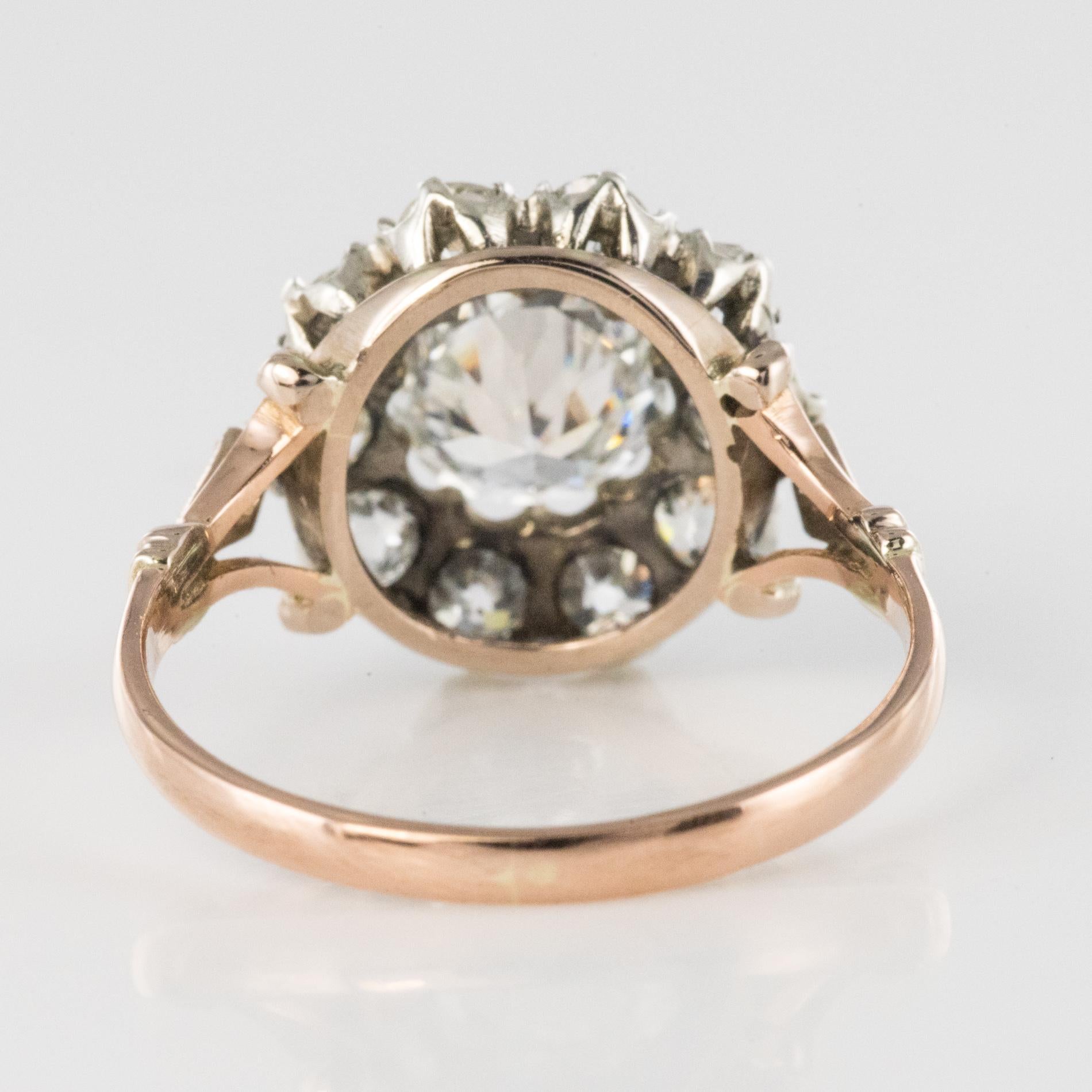 19th Century 18 Karat Rose Gold Platinum Diamonds Daisy Engagement Ring 9