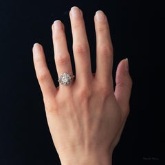 19th Century 18 Karat Rose Gold Platinum Diamonds Daisy Engagement Ring