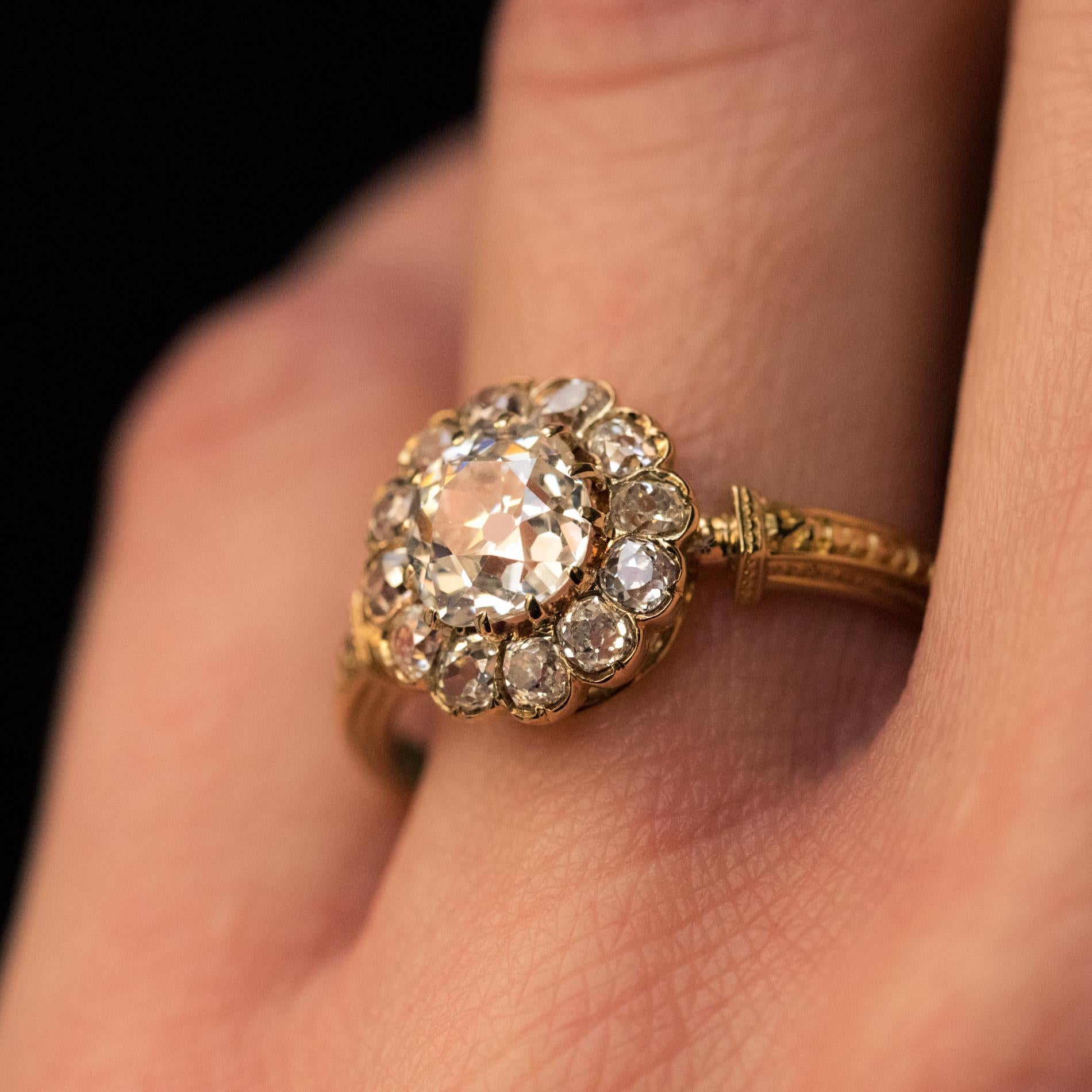 19th Century 18 Karat Yellow Gold Diamonds Daisy Ring 6