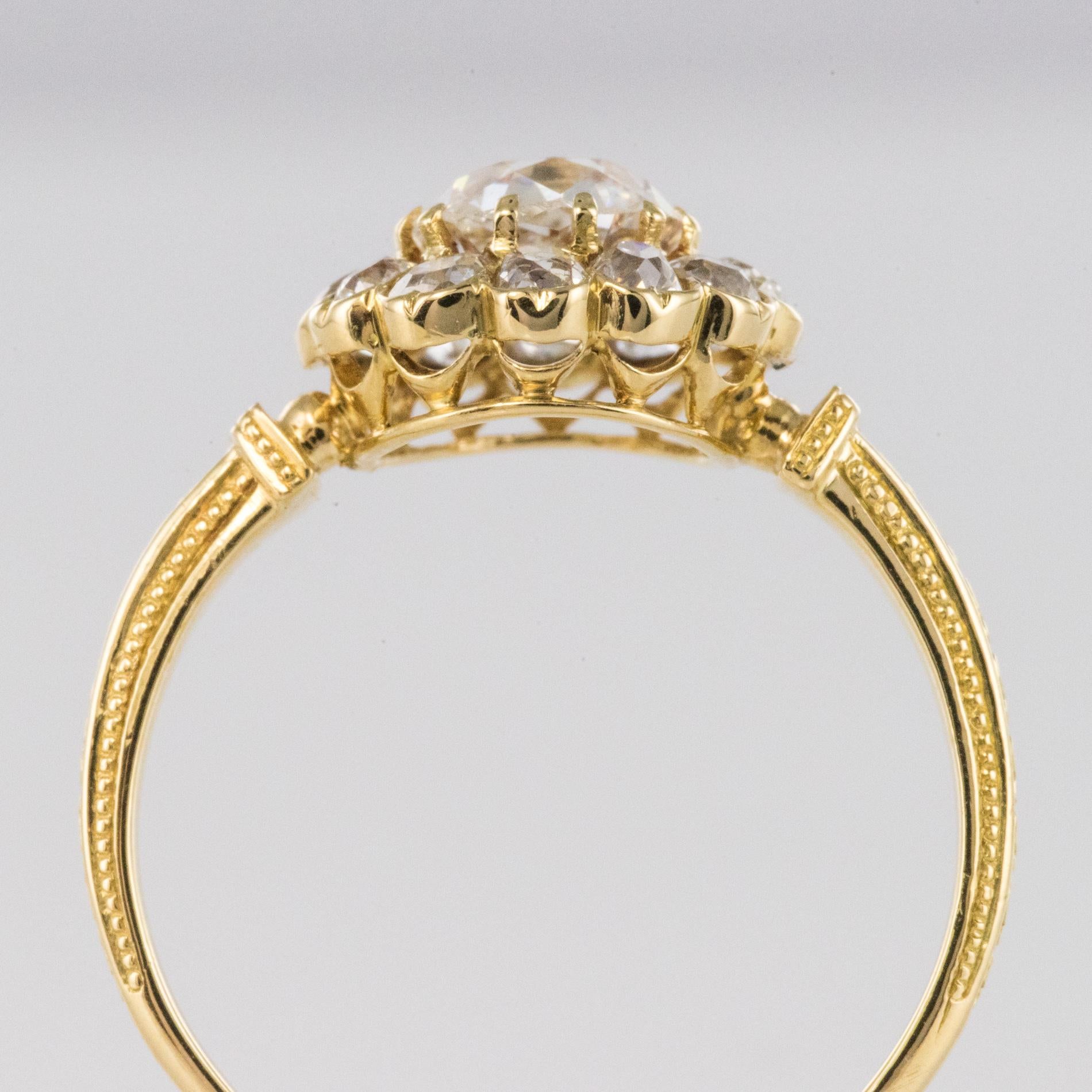 19th Century 18 Karat Yellow Gold Diamonds Daisy Ring 7