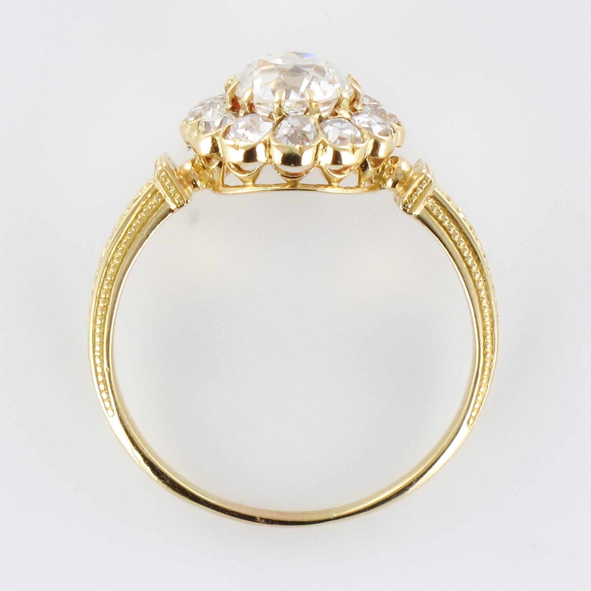 19th Century 18 Karat Yellow Gold Diamonds Daisy Ring 10