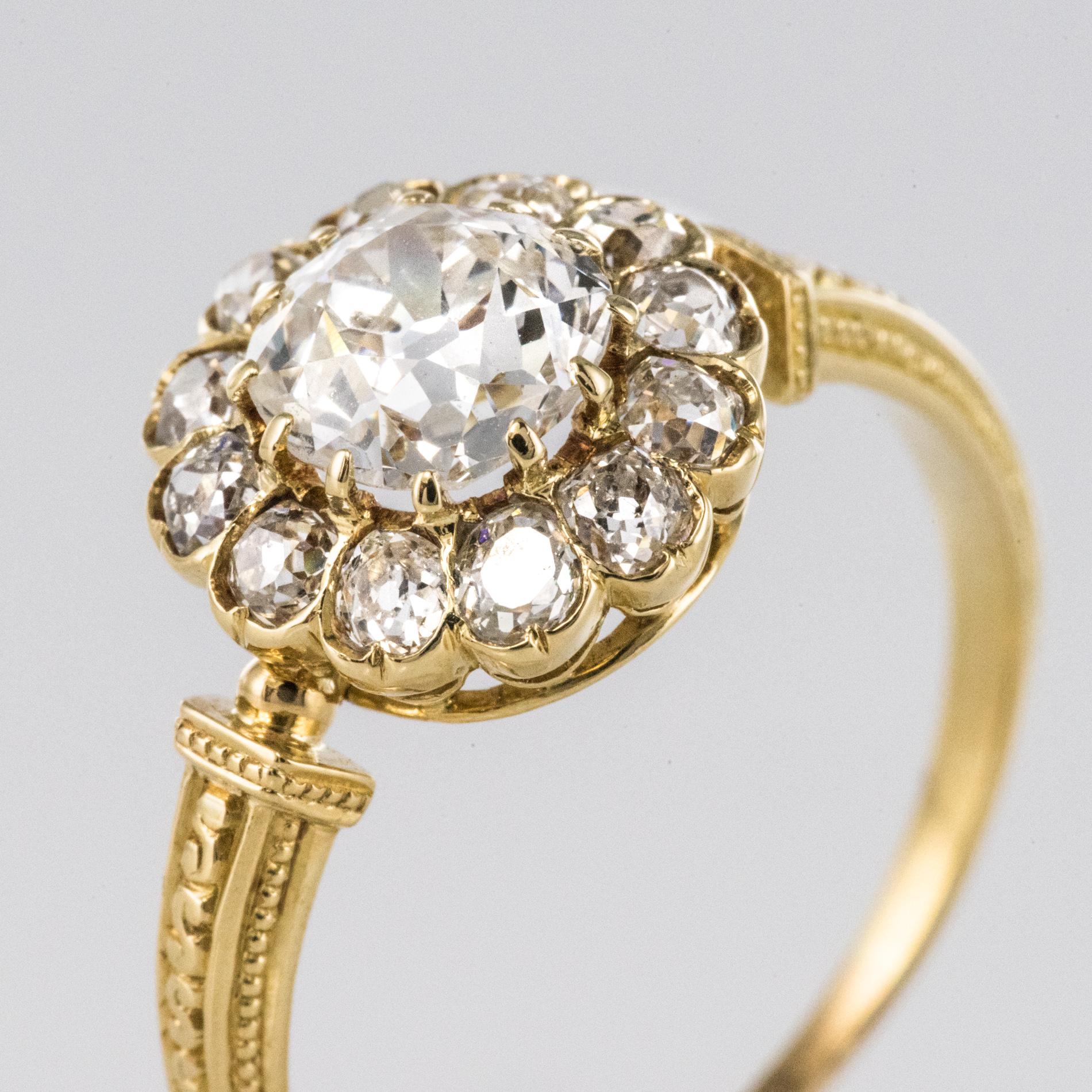 19th Century 18 Karat Yellow Gold Diamonds Daisy Ring 1