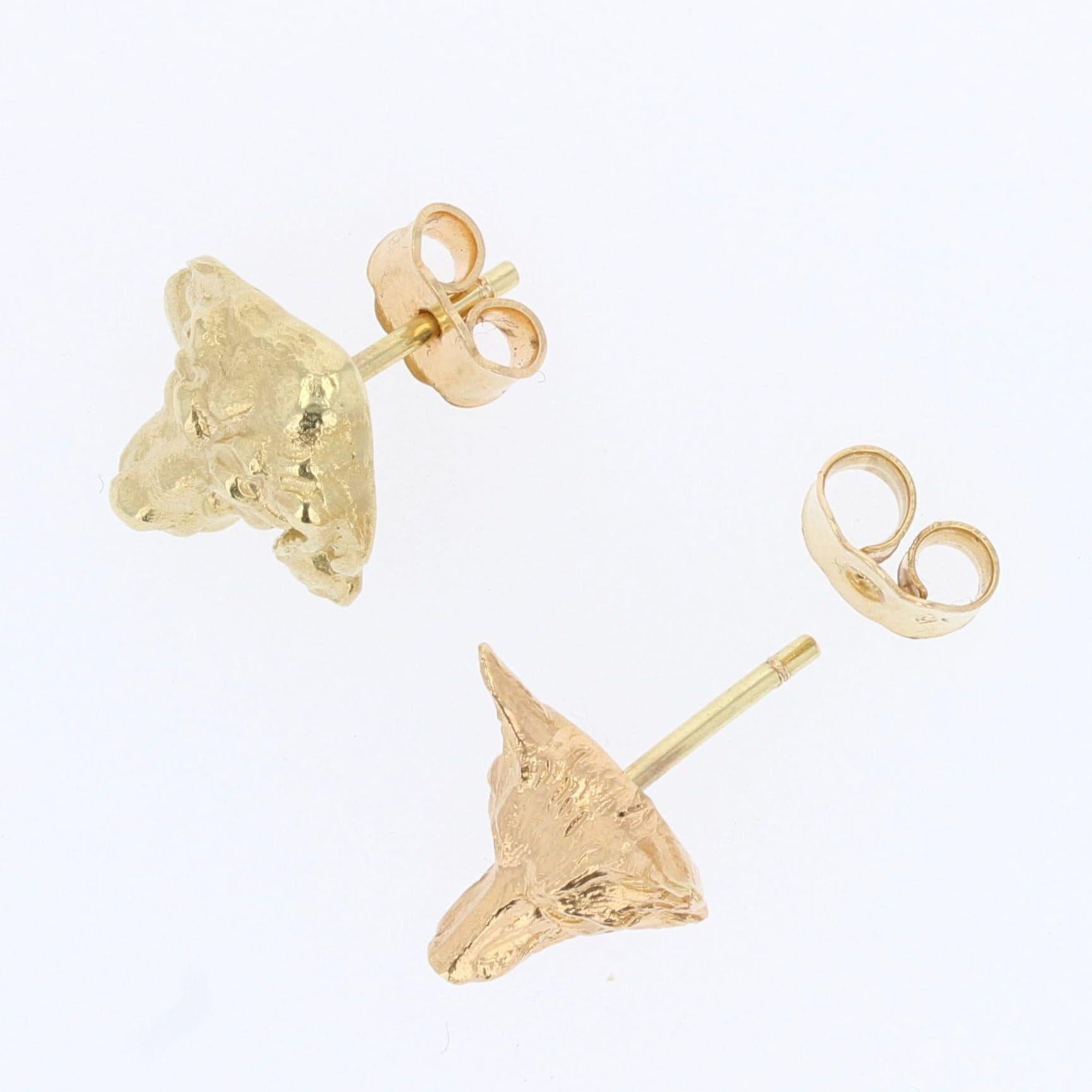 19th Century 18 Karat Yellow Gold Fox and Dog Stud Earrings In Good Condition For Sale In Poitiers, FR