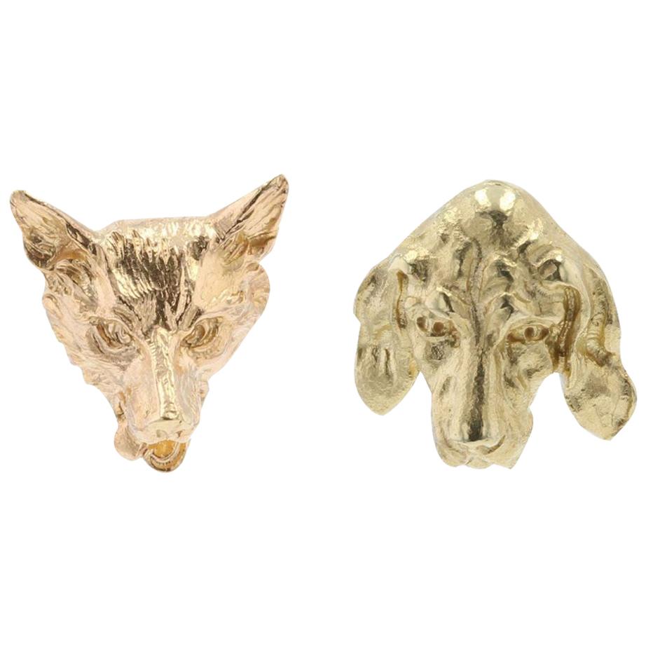 19th Century 18 Karat Yellow Gold Fox and Dog Stud Earrings For Sale at  1stDibs