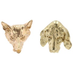 Pendientes de oro amarillo de 18 quilates del siglo XIX con forma de zorro y perro