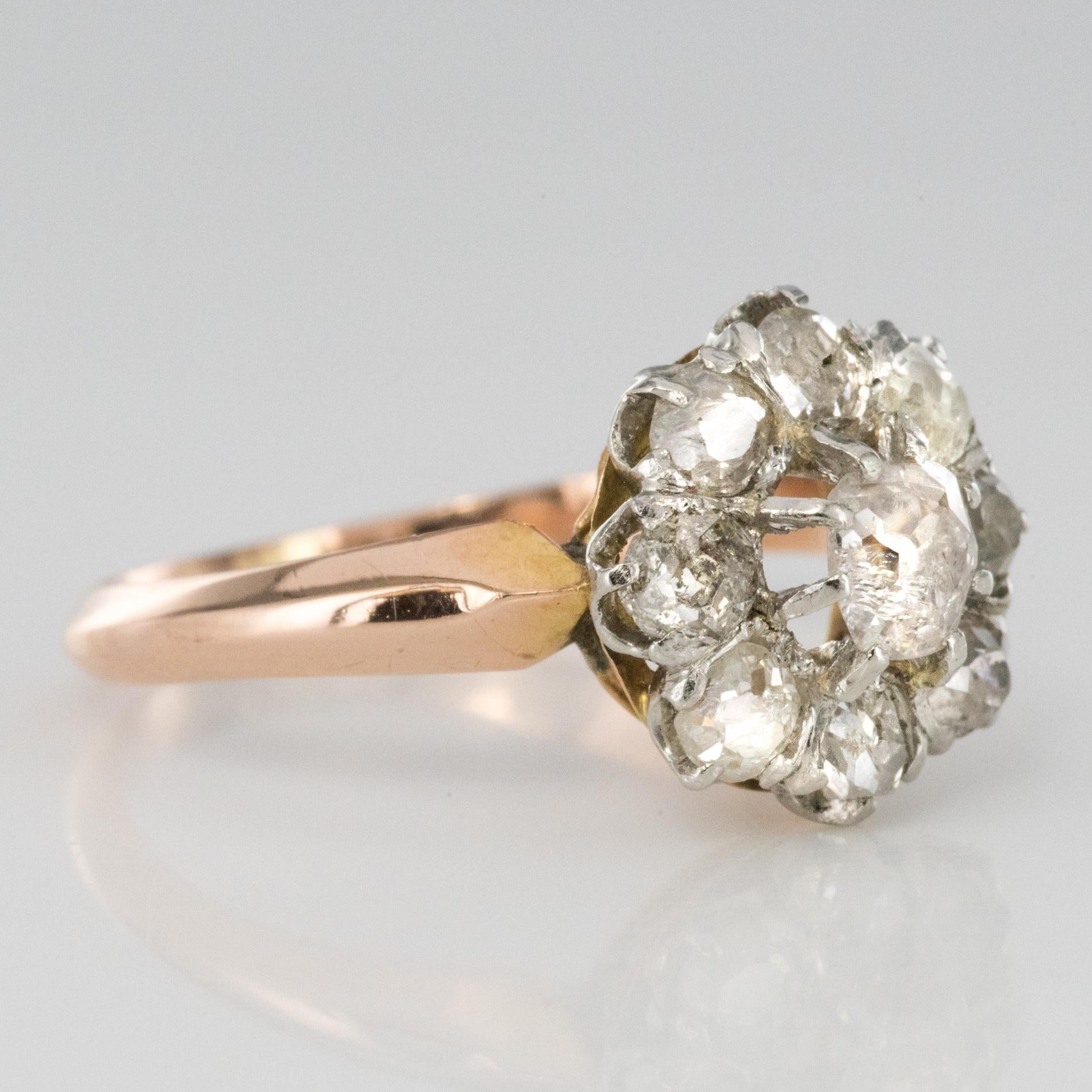 19th Century 18 Karat Yellow Gold Diamonds Daisy Engagement Ring 4