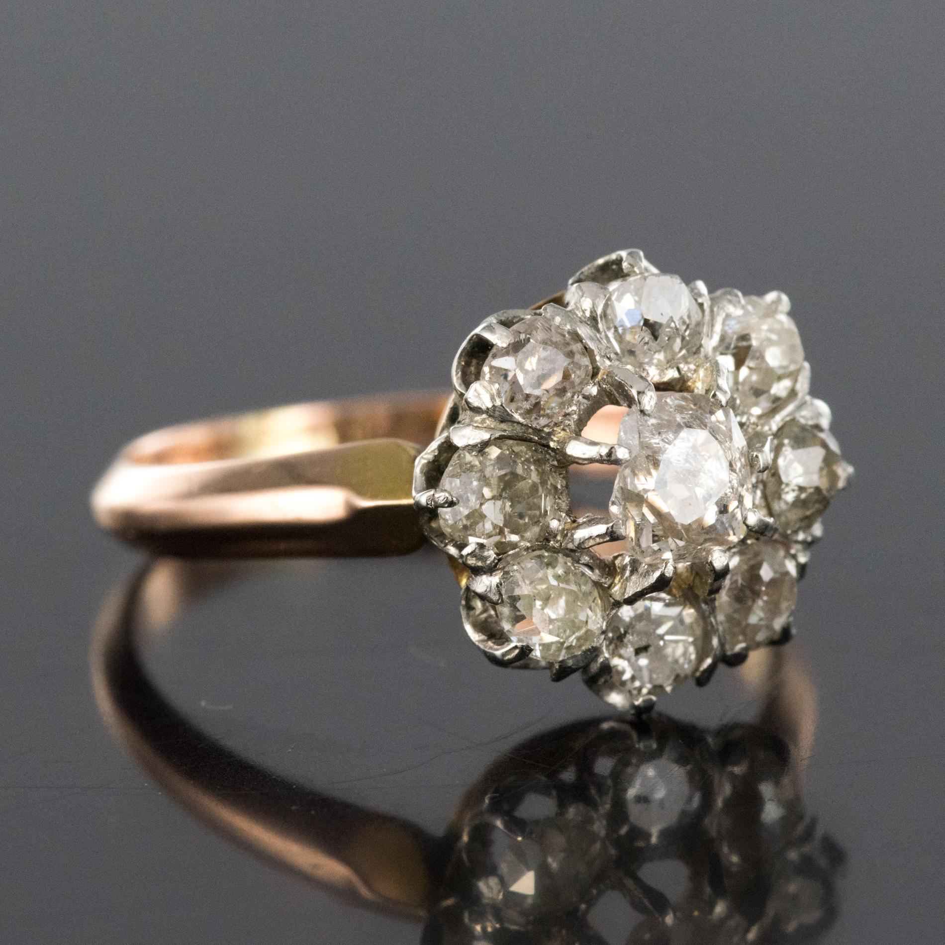 Women's 19th Century 18 Karat Yellow Gold Diamonds Daisy Engagement Ring
