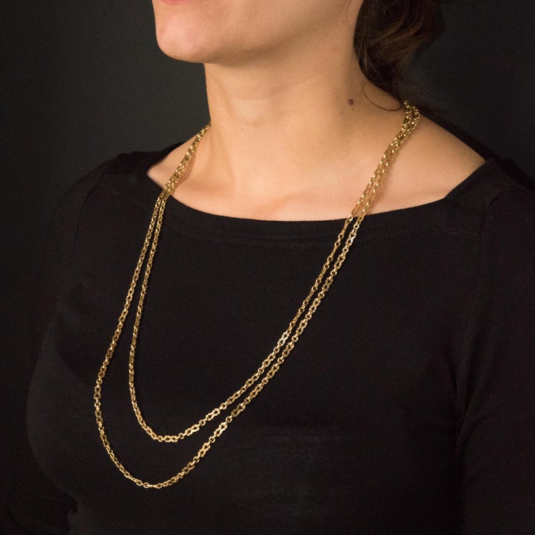 19th Century 18 Karats Yellow Gold Long Chain Matinee Necklace at 1stDibs