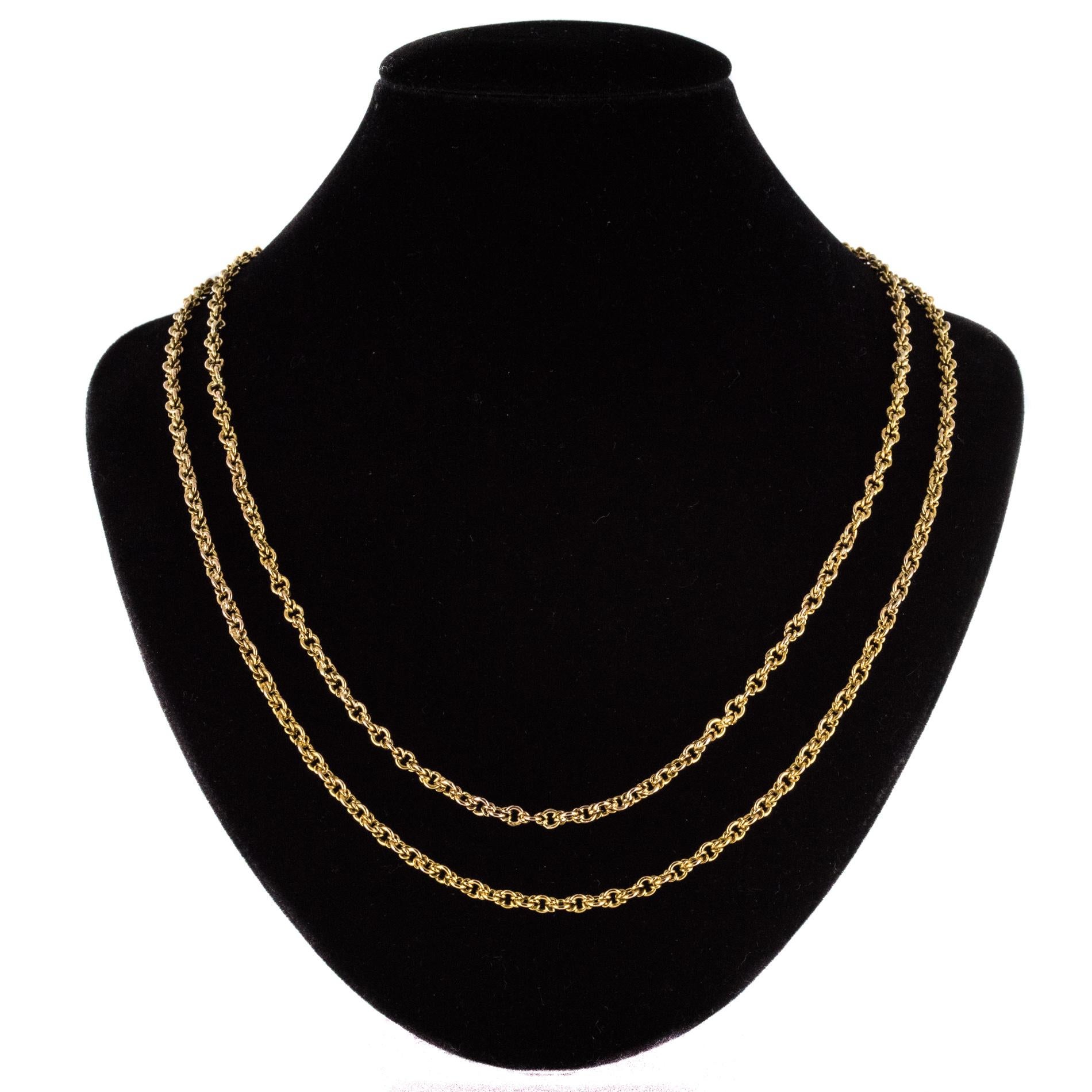 19th Century 18 Karat Yellow Gold Long Chain Necklace 1