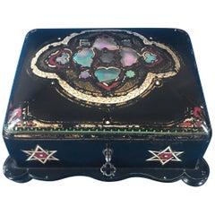 19th Century 1850 Pin Cushioned Top Papier-mâché Jewellery Box i