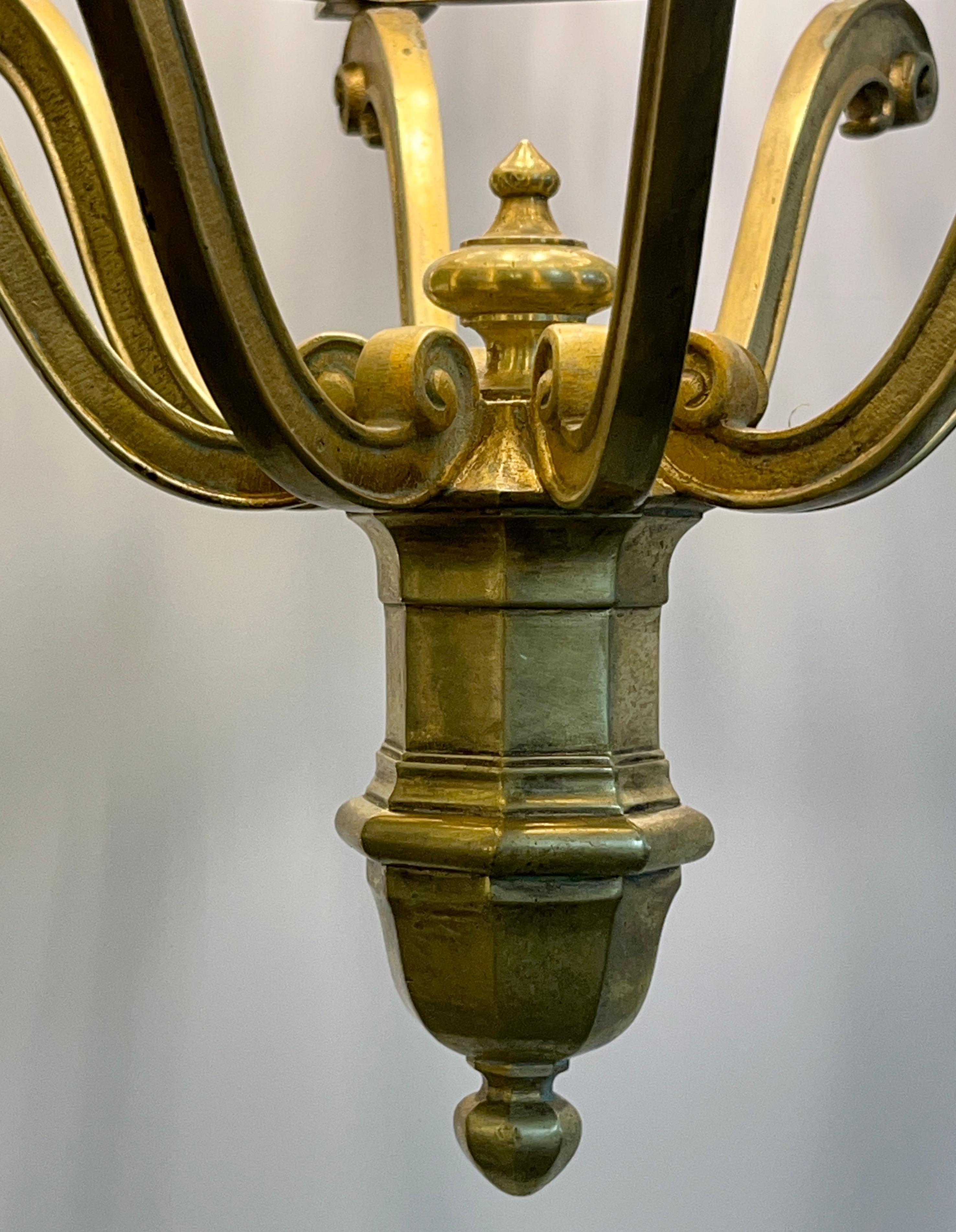 1860 French Antique Gothic Revival Cast Brass Pendant Lantern With Arch Windows For Sale 8