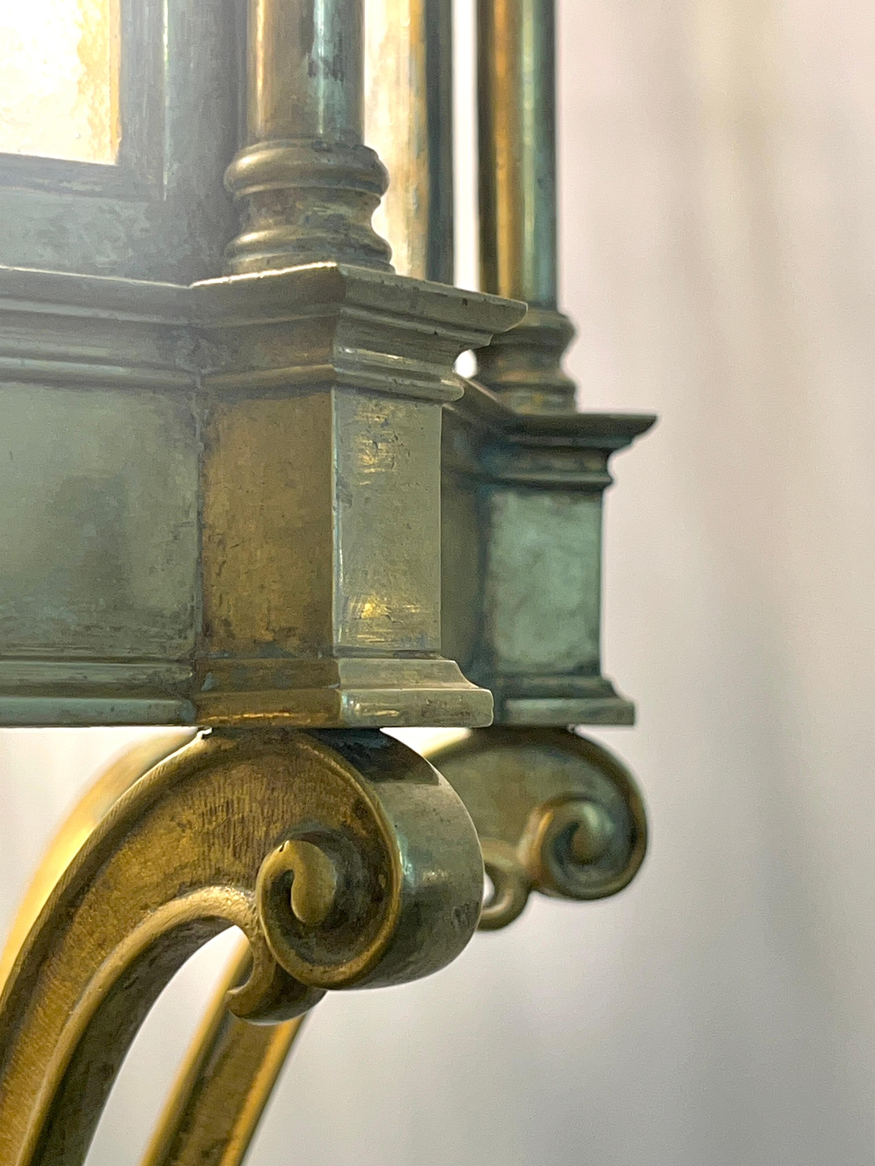1860 French Antique Gothic Revival Cast Brass Pendant Lantern With Arch Windows For Sale 9