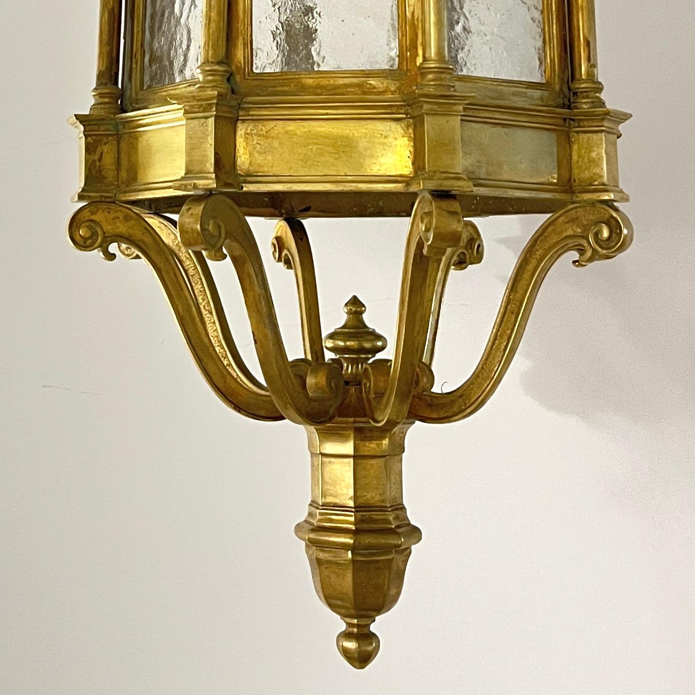 1860 French Antique Gothic Revival Cast Brass Pendant Lantern With Arch Windows For Sale 10