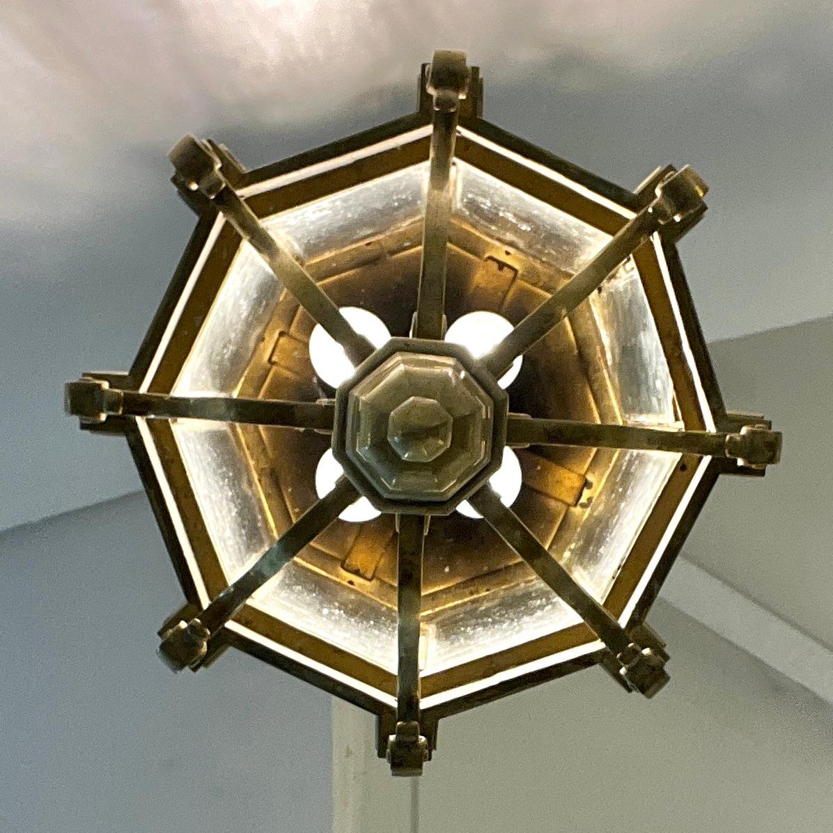 1860 French Antique Gothic Revival Cast Brass Pendant Lantern With Arch Windows In Good Condition For Sale In New York, NY