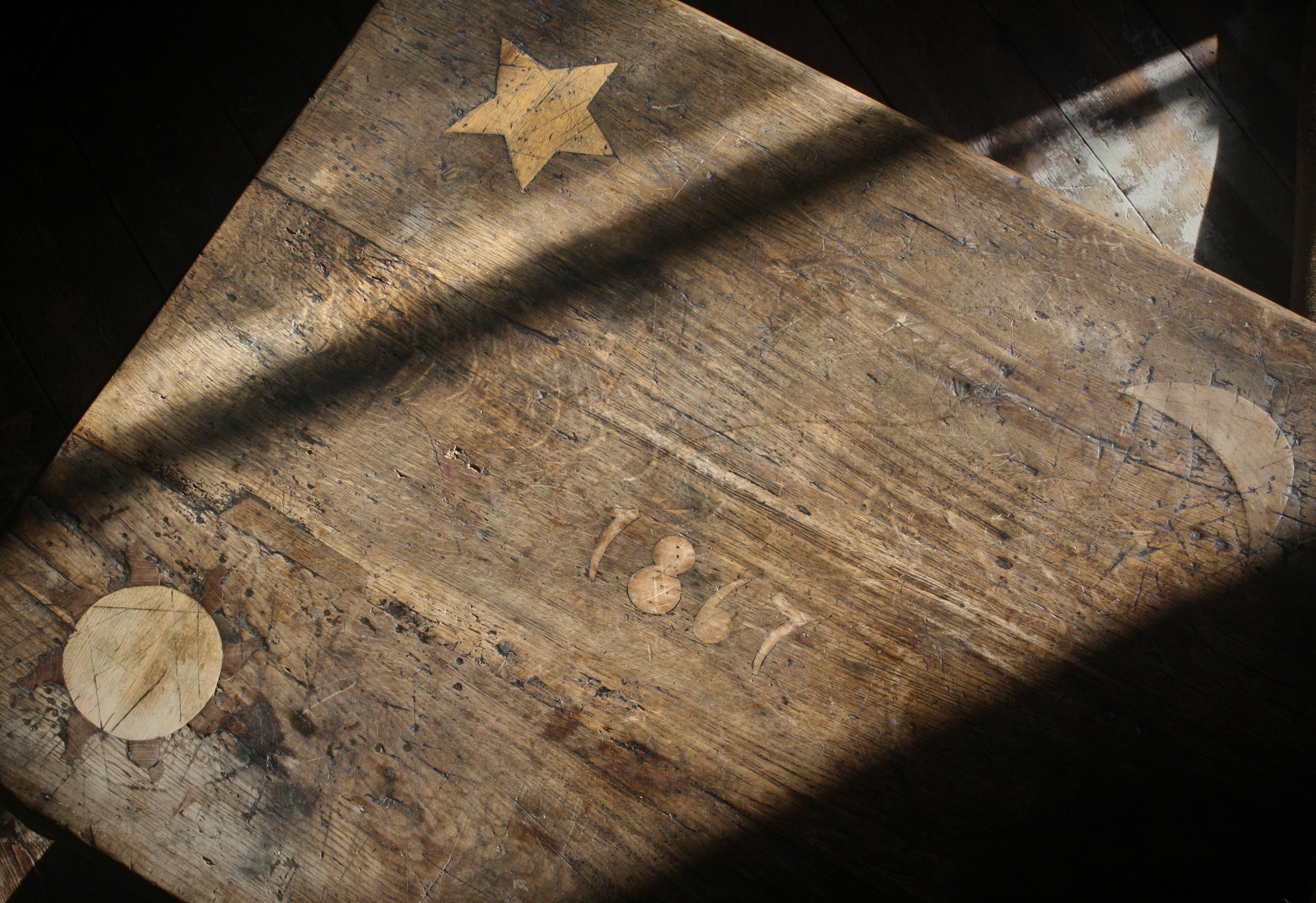 19th Century 1867 Inlaid Shepherds Pay Farmhouse Primitive Folk Art Table 10