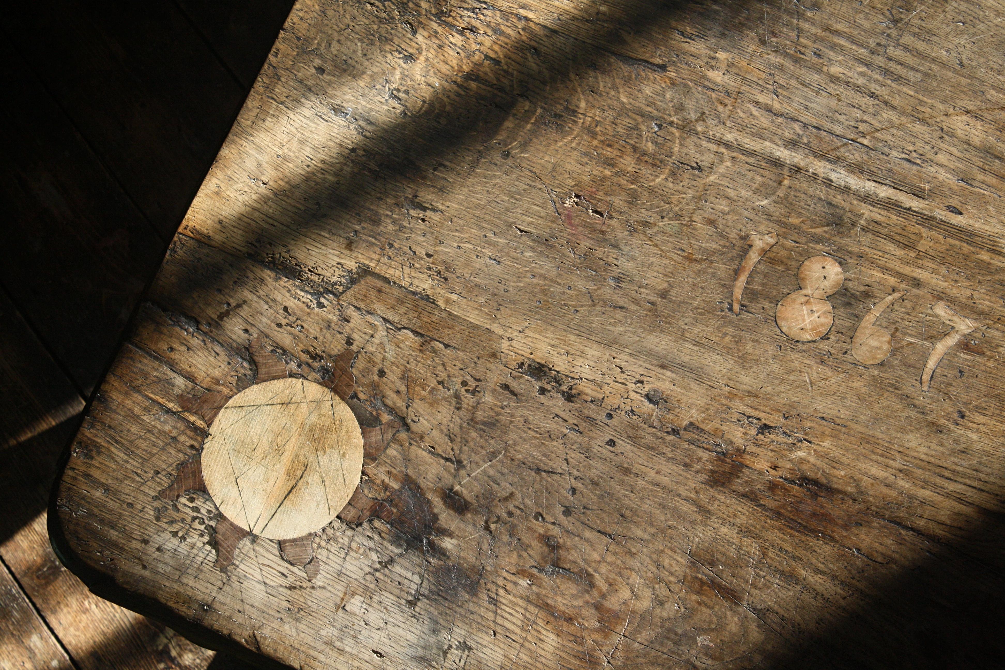 English 19th Century 1867 Inlaid Shepherds Pay Farmhouse Primitive Folk Art Table