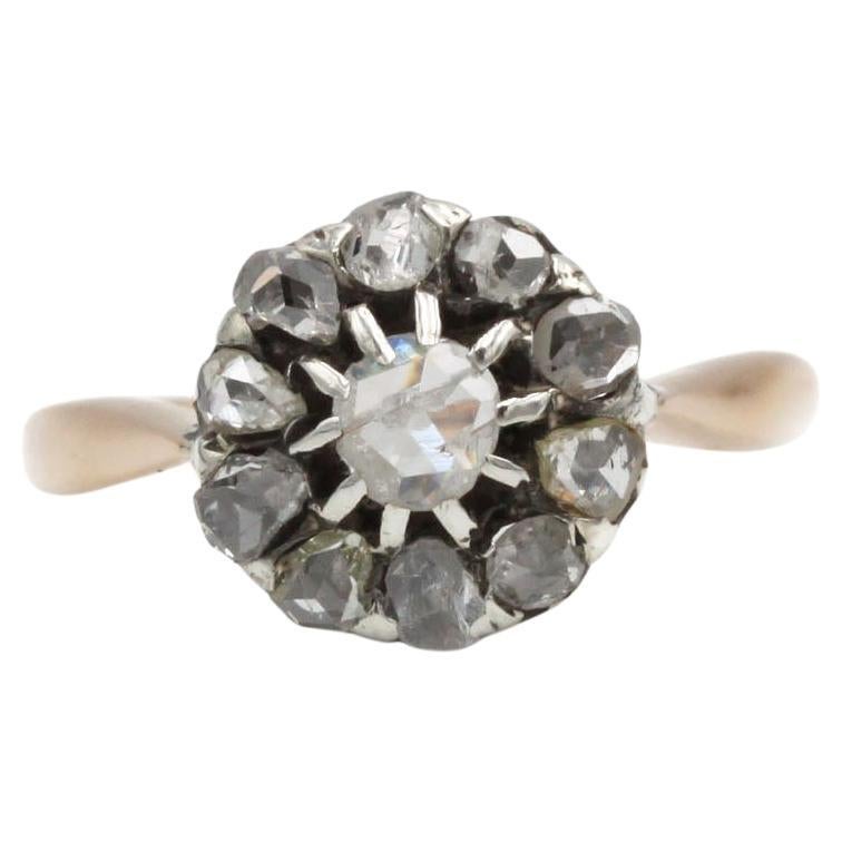 19th Century 18K Gold and Platinum Rose-Cut Diamond Marguerite Ring in vendita