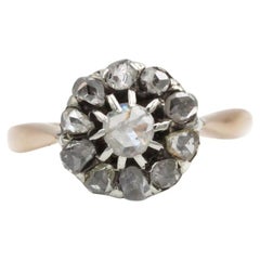 19th Century 18K Gold and Platinum Rose-Cut Diamond Marguerite Ring